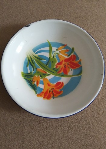 Mavi Çiçek Desenli Retro Tabak - Görsel 4