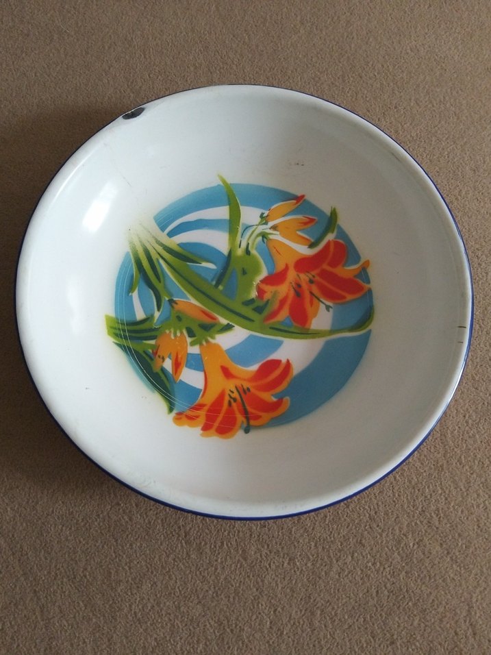 Mavi Çiçek Desenli Retro Tabak - Görsel 4