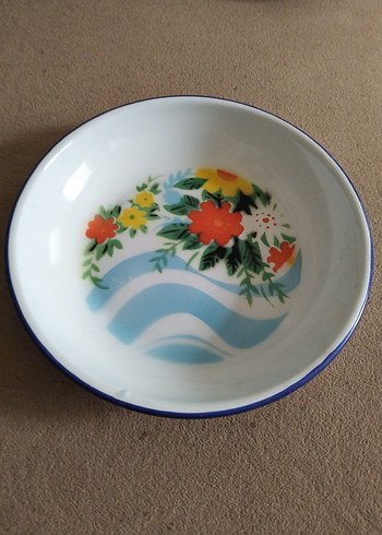 Mavi Kenarlı Çiçek Desenli Tabak - Görsel 2