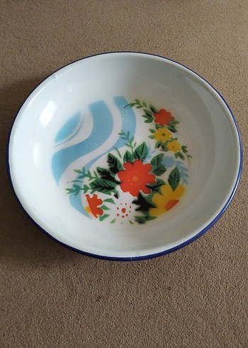 Mavi Kenarlı Çiçek Desenli Tabak - Görsel 3