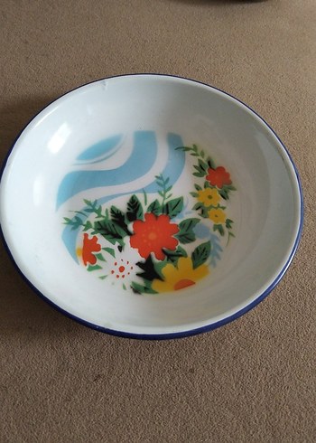 Mavi Kenarlı Çiçek Desenli Tabak - Görsel 6