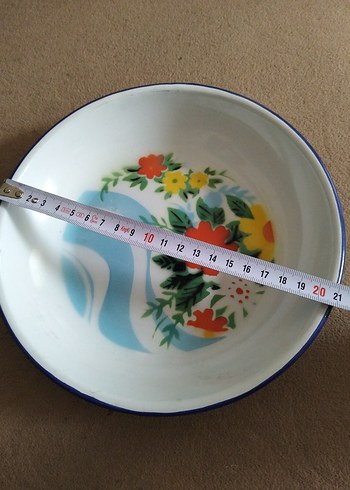 Mavi Kenarlı Çiçek Desenli Tabak - Görsel 5