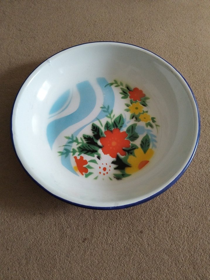 Mavi Kenarlı Çiçek Desenli Tabak - Görsel 3