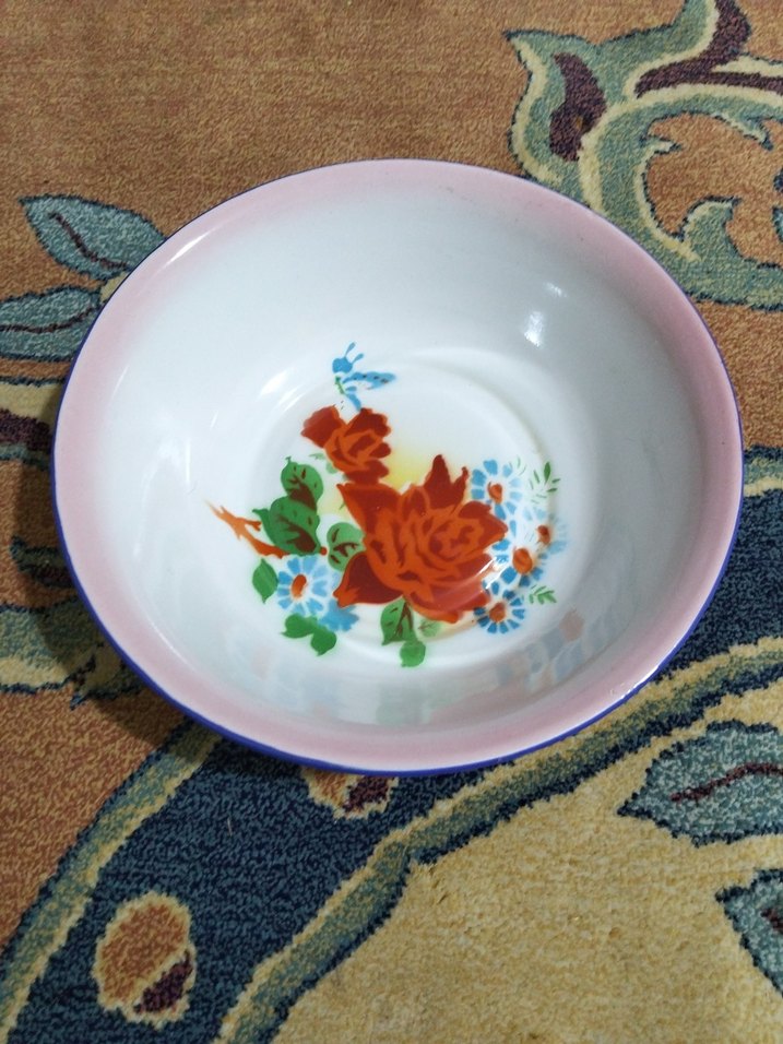 vintage, Avrupa emaye tabak - Görsel 3