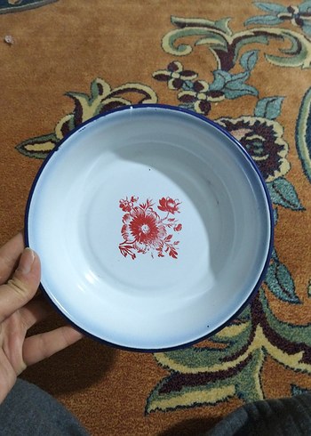 Çiçek Desenli Beyaz Emaye Tabak - Görsel 6