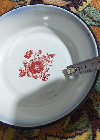 Çiçek Desenli Beyaz Emaye Tabak - Görsel 5