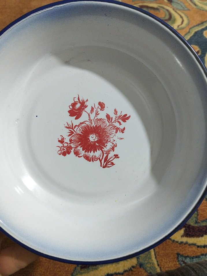 Çiçek Desenli Beyaz Emaye Tabak - Görsel 2