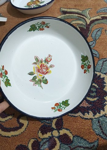 vintage, emaye büyük tabak - Görsel 3