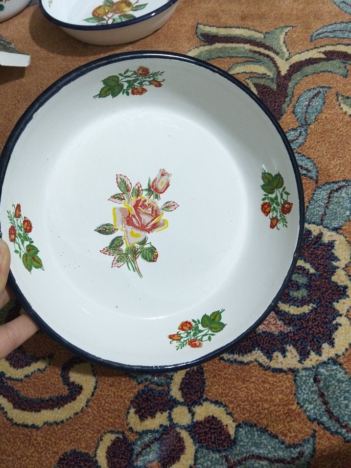 vintage, emaye büyük tabak - Görsel 3