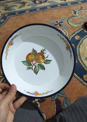 vintage, emaye büyük tabak - Görsel 3