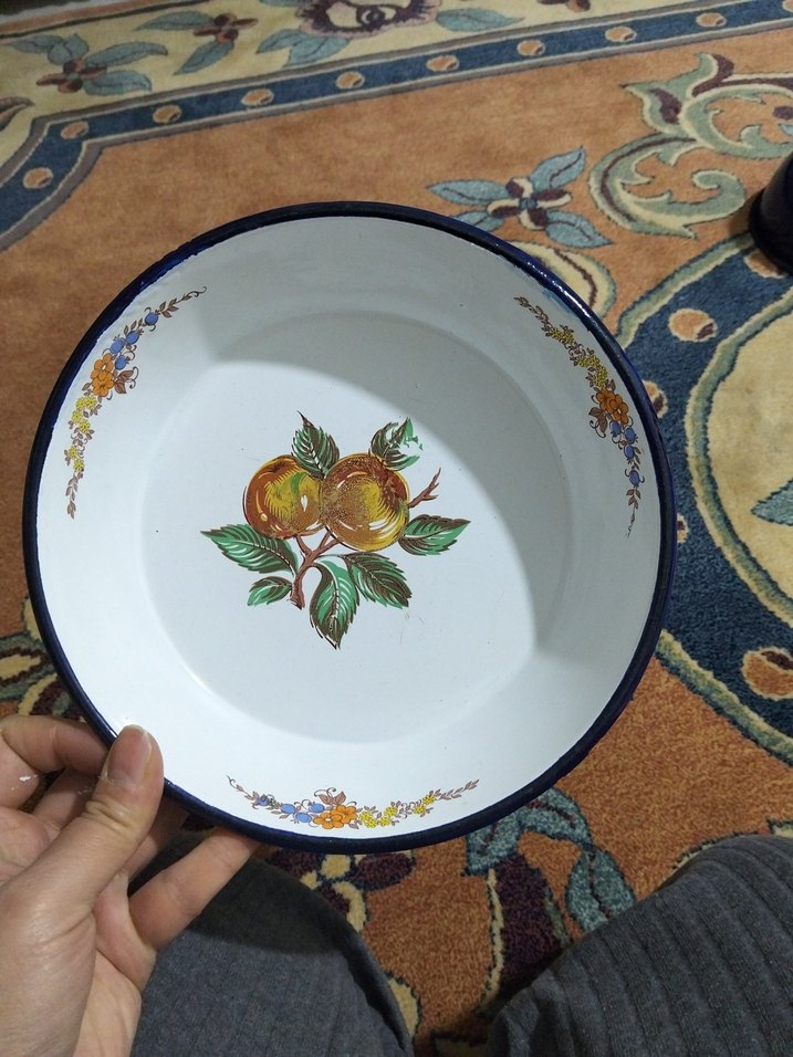 vintage, emaye büyük tabak - Görsel 3