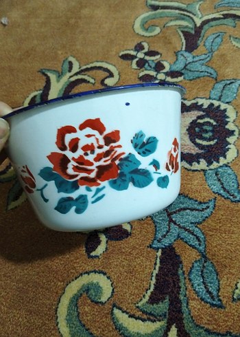 Çiçek Desenli Beyaz Emaye Kase - Görsel 2