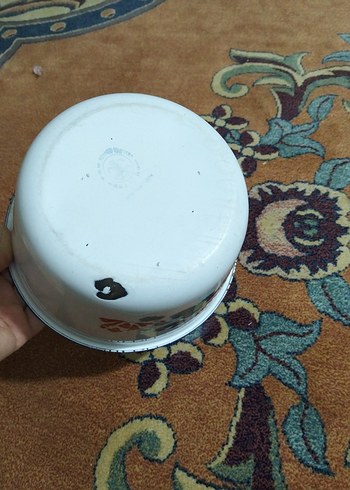 Çiçek Desenli Beyaz Emaye Kase - Görsel 3