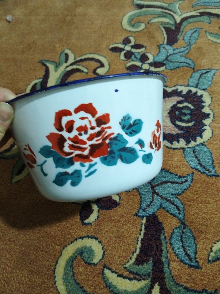 Çiçek Desenli Beyaz Emaye Kase - Görsel 2