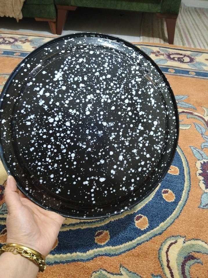 Beyaz Parlak Baskılı Emaye Tabak - Görsel 4