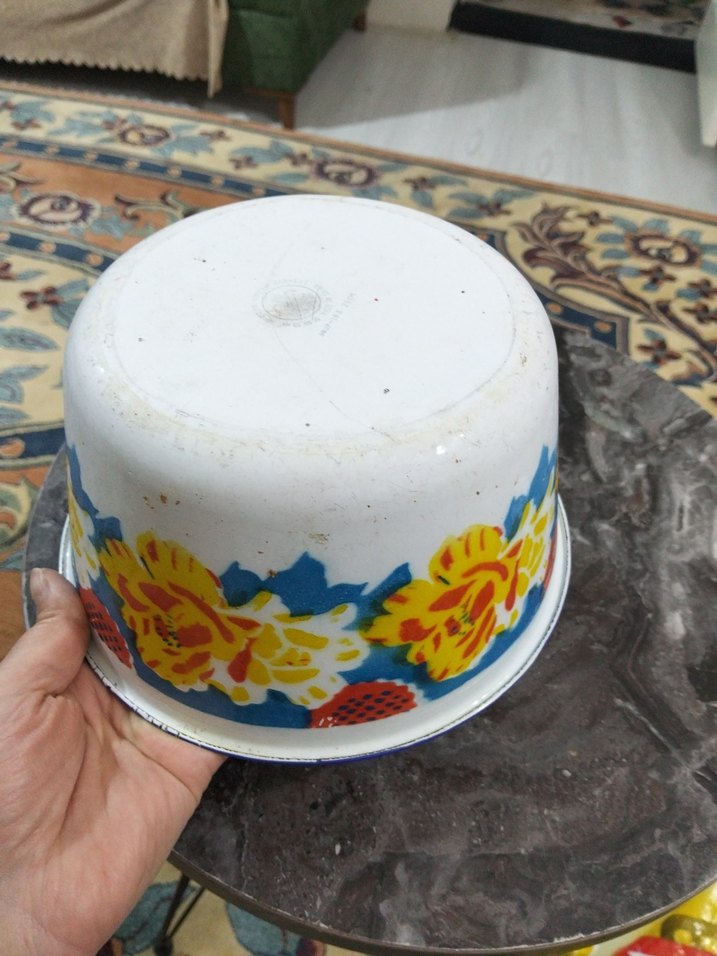 Çiçek Desenli Renkli Emaye Kase - Görsel 5