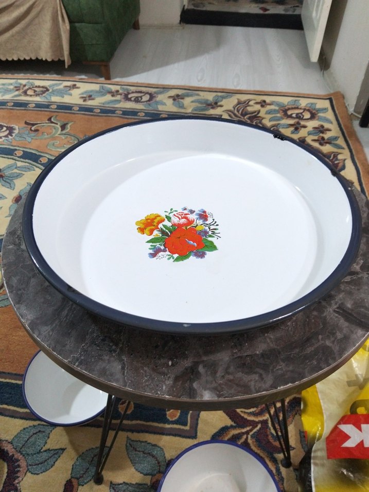 Eski, emaye büyük tepsi - Görsel 2