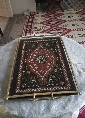 Beden Vintage, pirinç çerçeve, cam altı tepsi