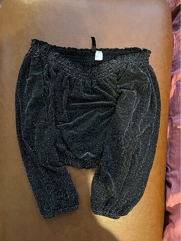 m Beden siyah Renk Simli crop bluz