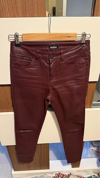 Bordo Likralı Mumlu Skinny Jean
