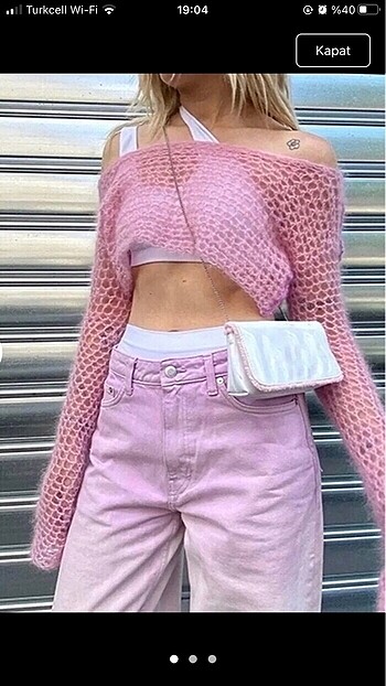 Örgü pembe crop