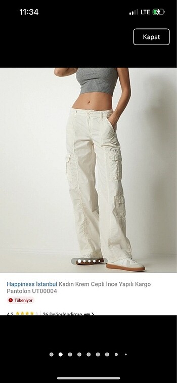 Beyaz paraşüt kargo pantolon - Görsel 2