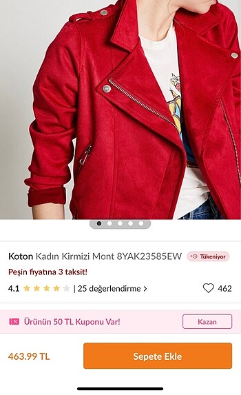 Koton Koton kırmızı süet ceket