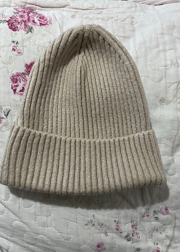 Bej ve Beyaz Triko Kadın Bere - Görsel 3