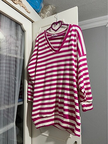 Oversize çizgili tesettür tunik sweat