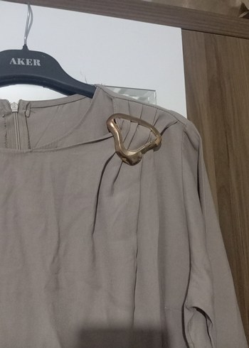 Bej Uzun Kollu Kadın  Elbise - Görsel 2