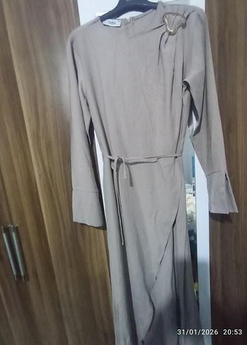 Bej Uzun Kollu Kadın  Elbise - Görsel 3