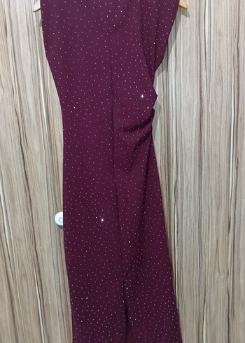 Bordo Drapeli Uzun Abiye Elbise - Görsel 2