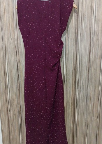 Bordo Drapeli Uzun Abiye Elbise - Görsel 3