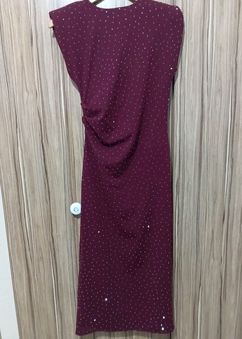 Bordo Drapeli Uzun Abiye Elbise - Görsel 4