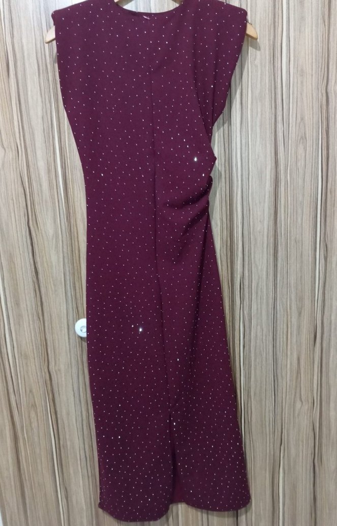 Bordo Drapeli Uzun Abiye Elbise - Görsel 2