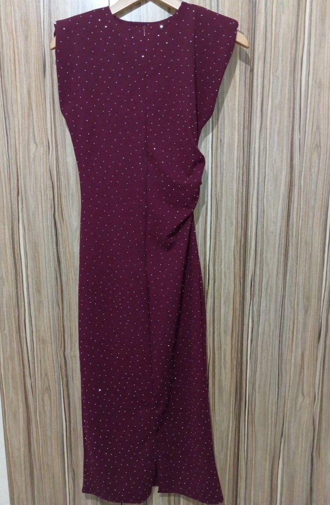 Bordo Drapeli Uzun Abiye Elbise - Görsel 3