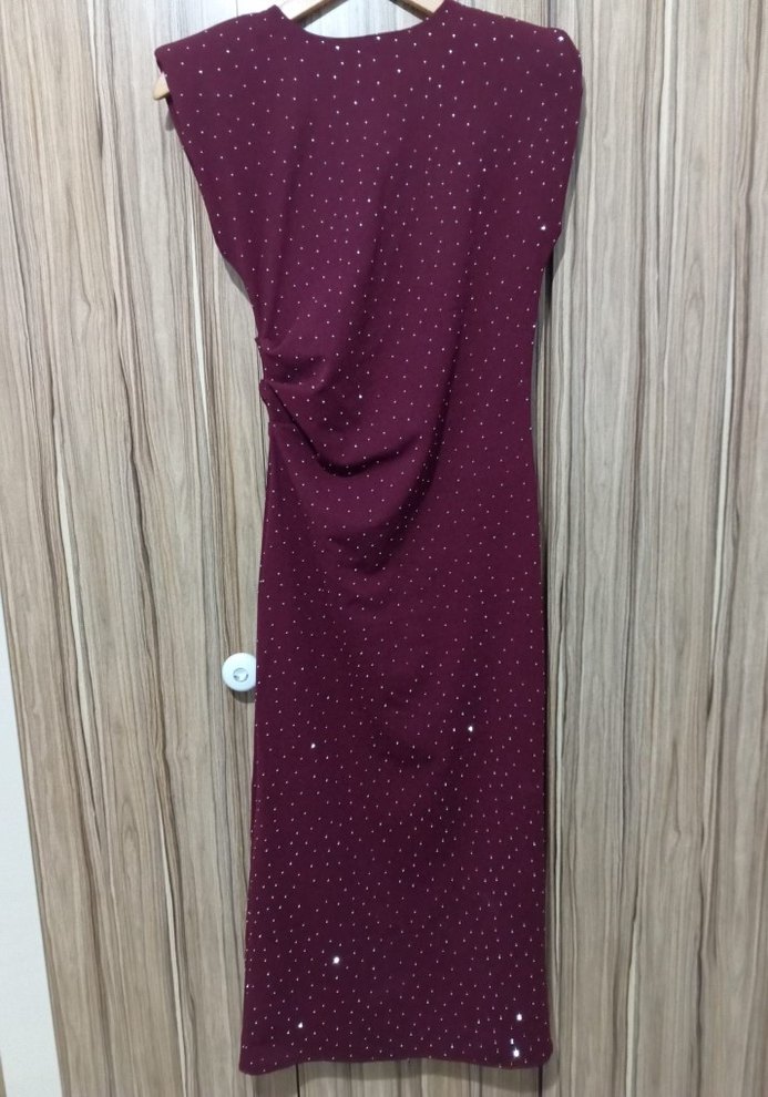 Bordo Drapeli Uzun Abiye Elbise - Görsel 4