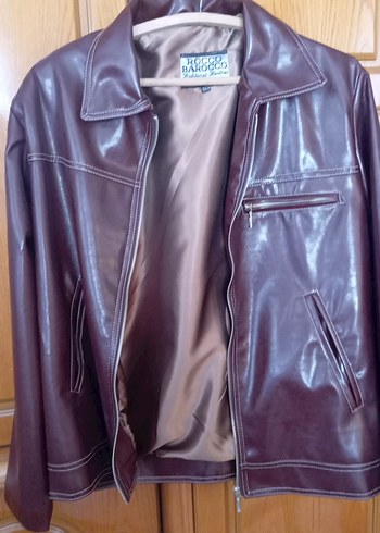 Kahverengi Parlak Deri Biker Ceket - Görsel 2