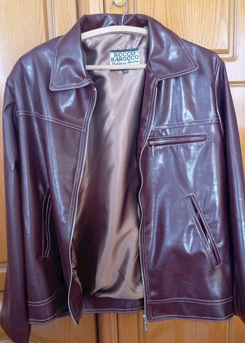 Kahverengi Parlak Deri Biker Ceket - Görsel 3