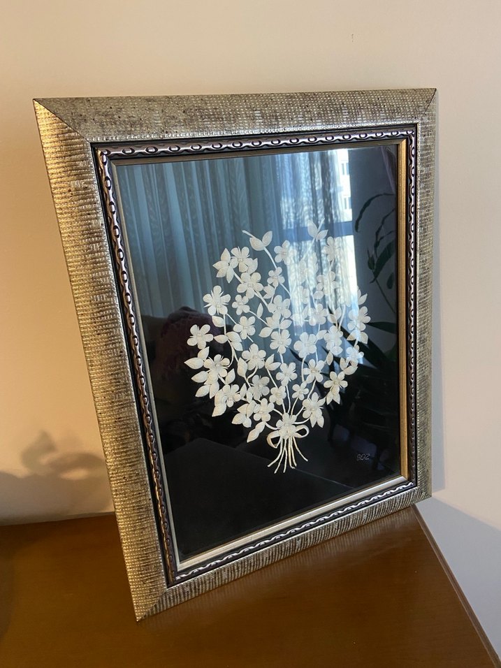 Gri Çerçeveli Beyaz Çiçekli Tablo - Görsel 3