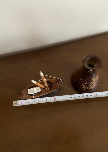 Mavi Ahşap Yelkenli Figür ve Kahverengi Vazo - Görsel 6