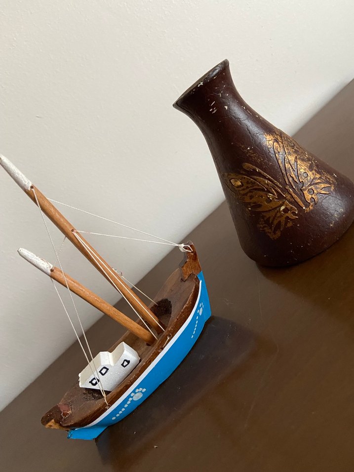 Mavi Ahşap Yelkenli Figür ve Kahverengi Vazo - Görsel 2