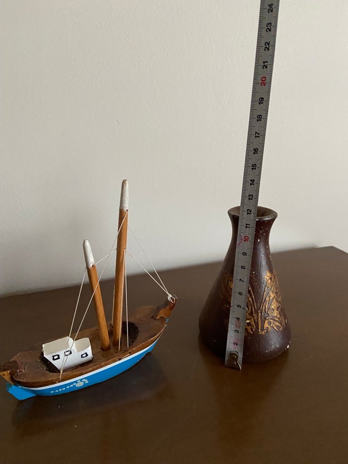 Mavi Ahşap Yelkenli Figür ve Kahverengi Vazo - Görsel 5