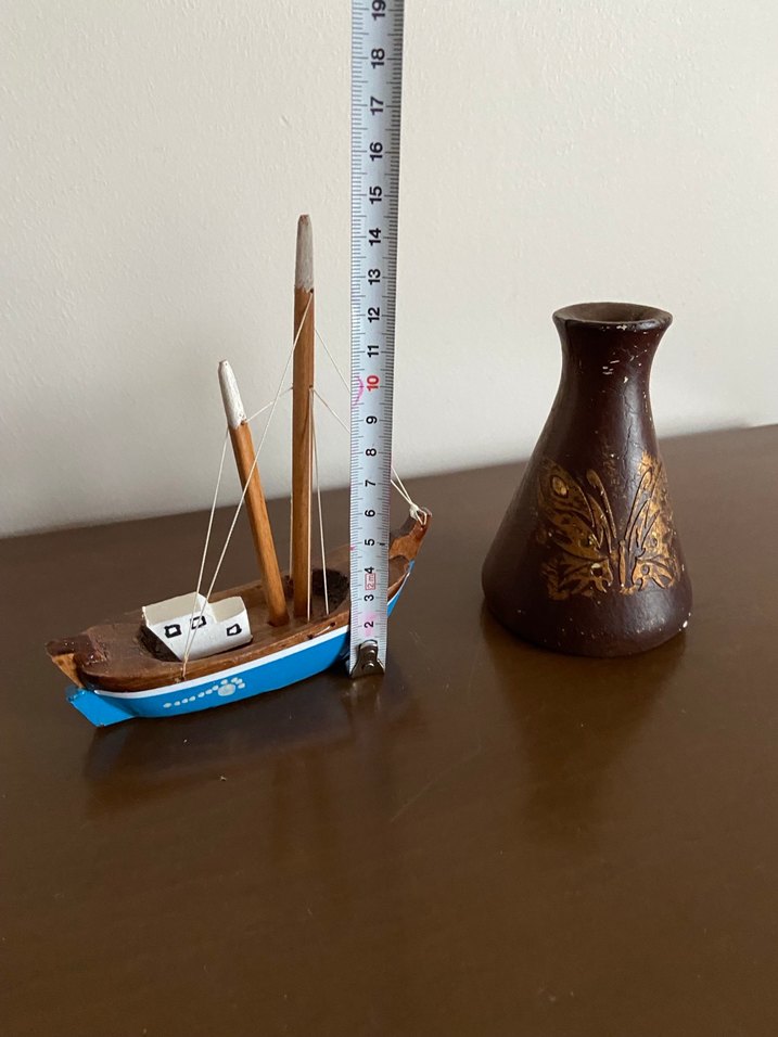 Mavi Ahşap Yelkenli Figür ve Kahverengi Vazo - Görsel 4
