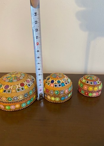 Renkli Taş İşlemeli Geleneksel El Yapımı Kutular - Görsel 8