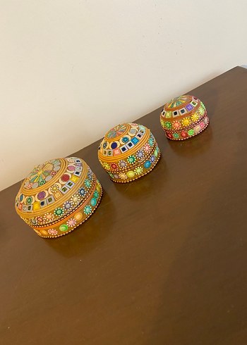 Renkli Taş İşlemeli Geleneksel El Yapımı Kutular - Görsel 5