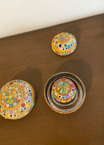 Renkli Taş İşlemeli Geleneksel El Yapımı Kutular - Görsel 7