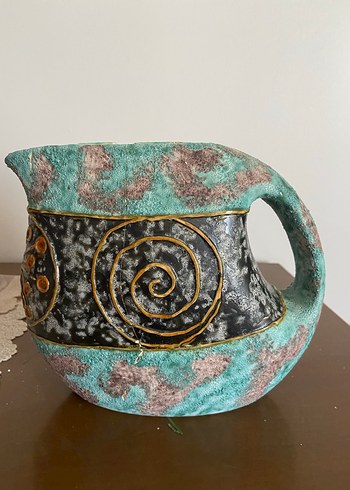 Turkuaz ve Siyah Desenli Seramik Vazo - Görsel 5