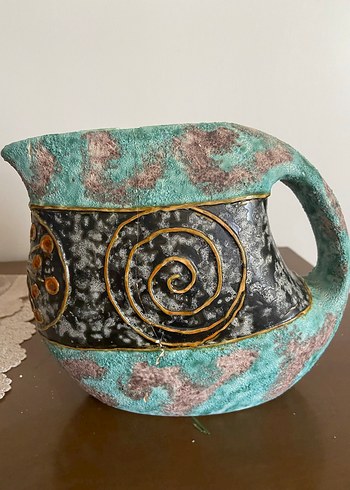 Turkuaz ve Siyah Desenli Seramik Vazo - Görsel 4