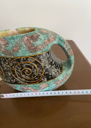 Turkuaz ve Siyah Desenli Seramik Vazo - Görsel 8